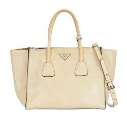 Twin Pocket Tote, Leather, Beige, 180, S/DB, 2*